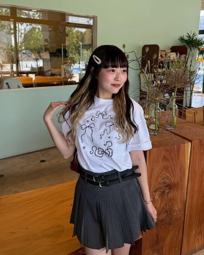 リボンモチーフプリントTシャツ HZ1006