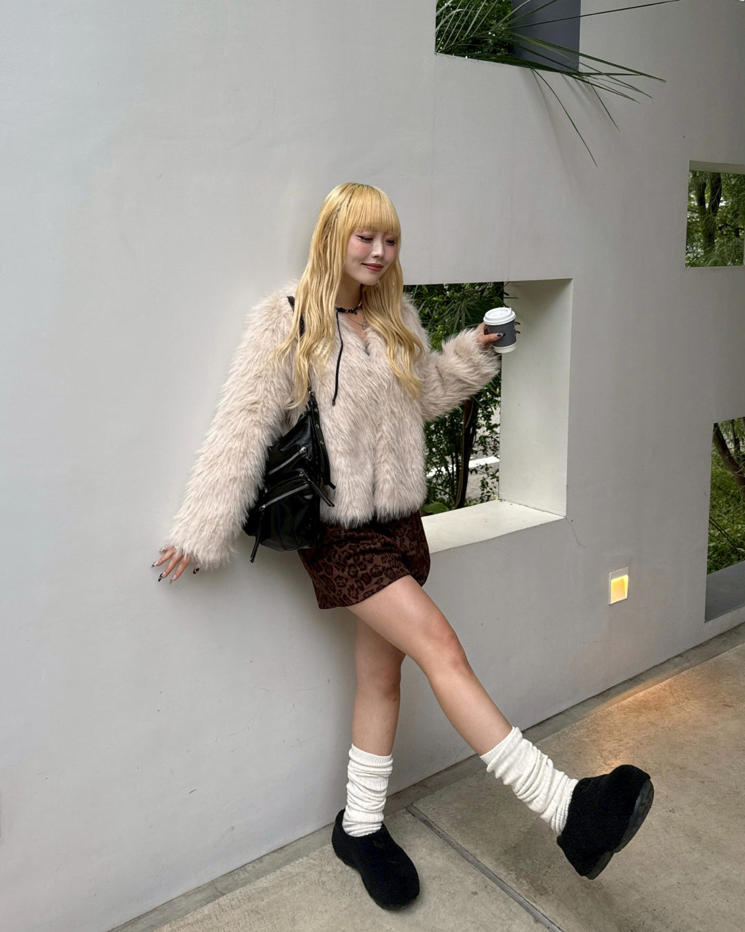 ベージュファーショートジャケット RANDA フェイクファーショートジャケット ベージュ 1サイズ 2WAY