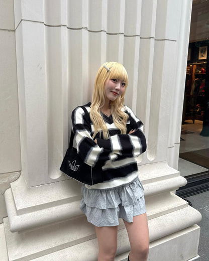 ボーダーシャギーVネックニット HZ2175