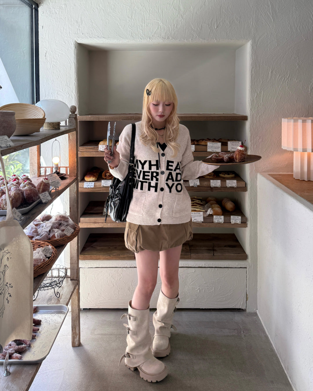 ロゴニットバイカラーカーディガン HZ3001