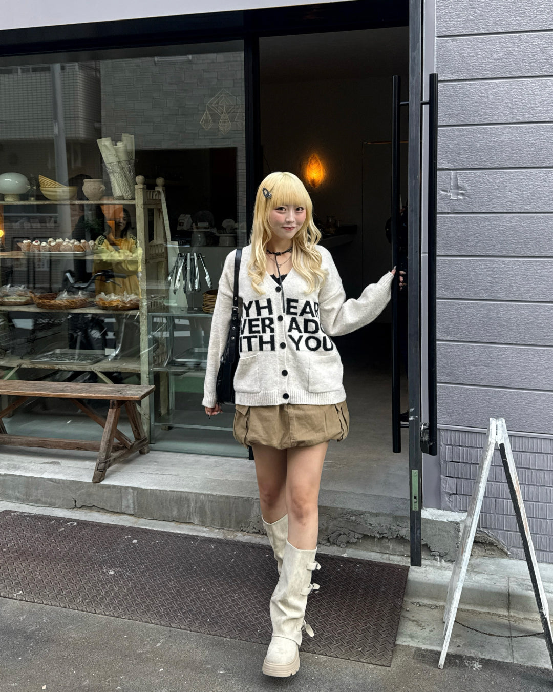 ロゴニットバイカラーカーディガン HZ3001