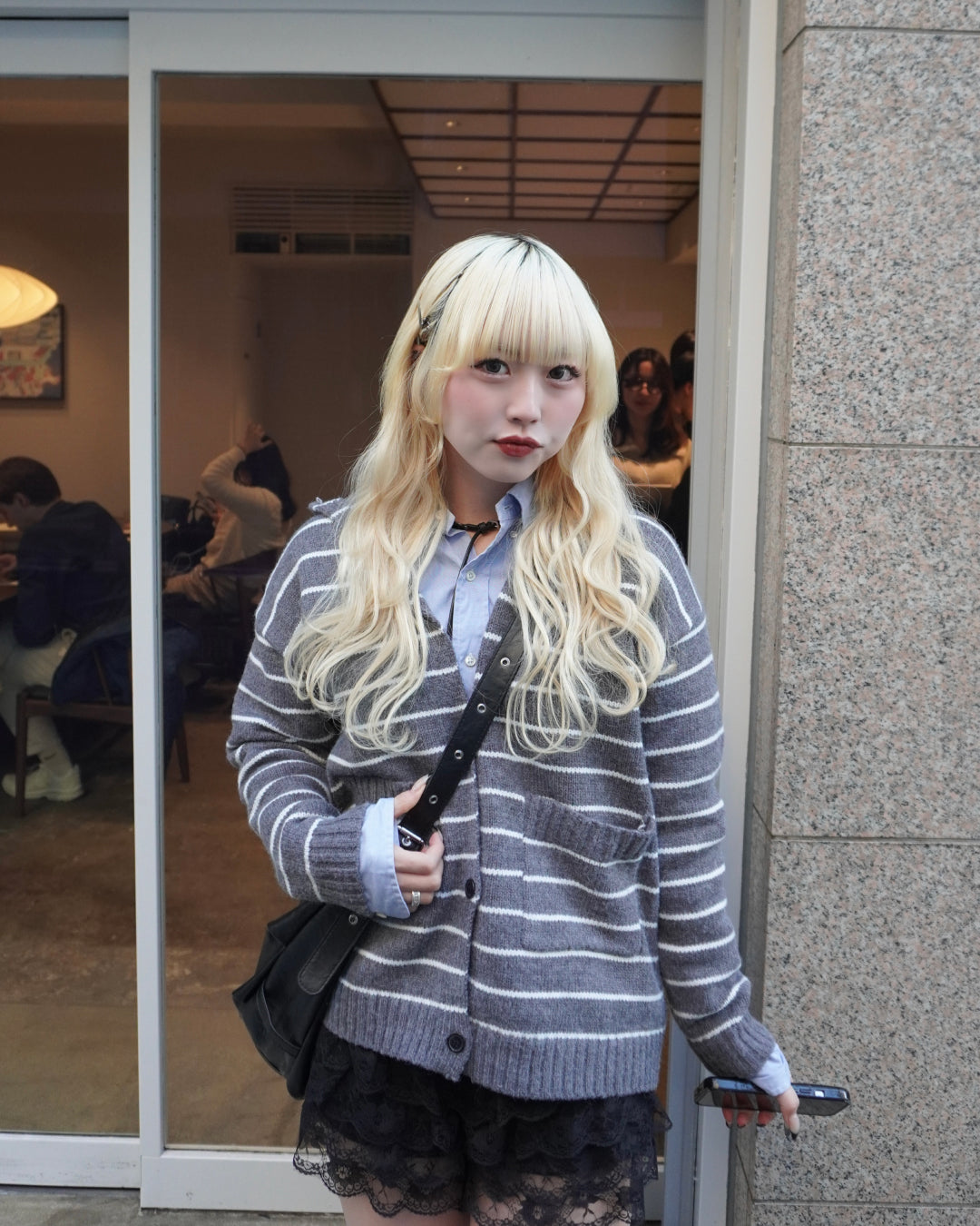 ボーダーVネックニットカーディガン HZ3011