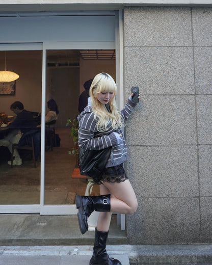 ボーダーVネックニットカーディガン HZ3011