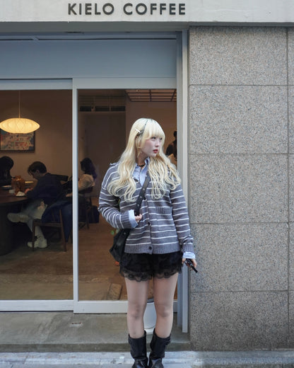 ボーダーVネックニットカーディガン HZ3011