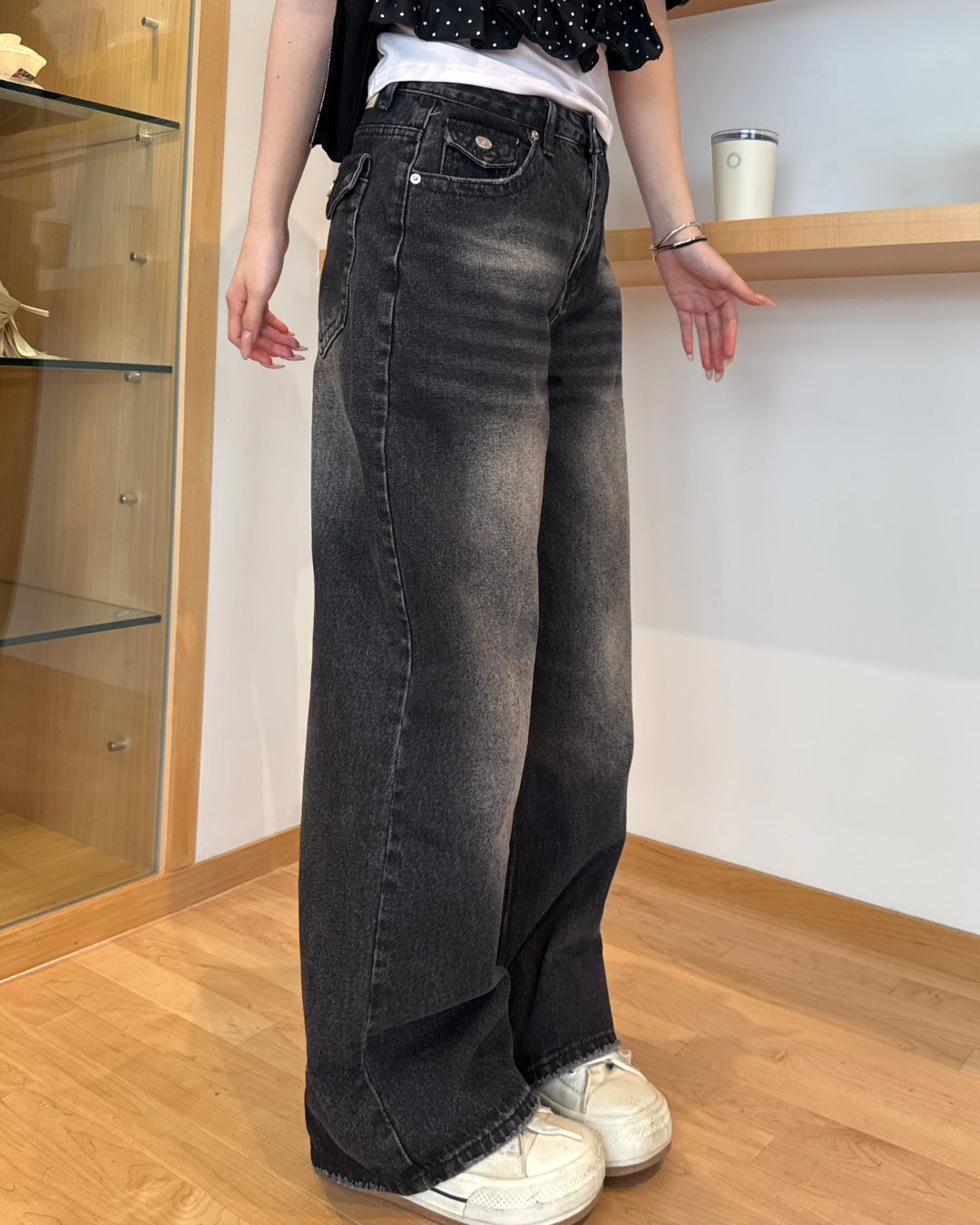 レトロウォッシュボーイフレンドデニムパンツ HZ3072