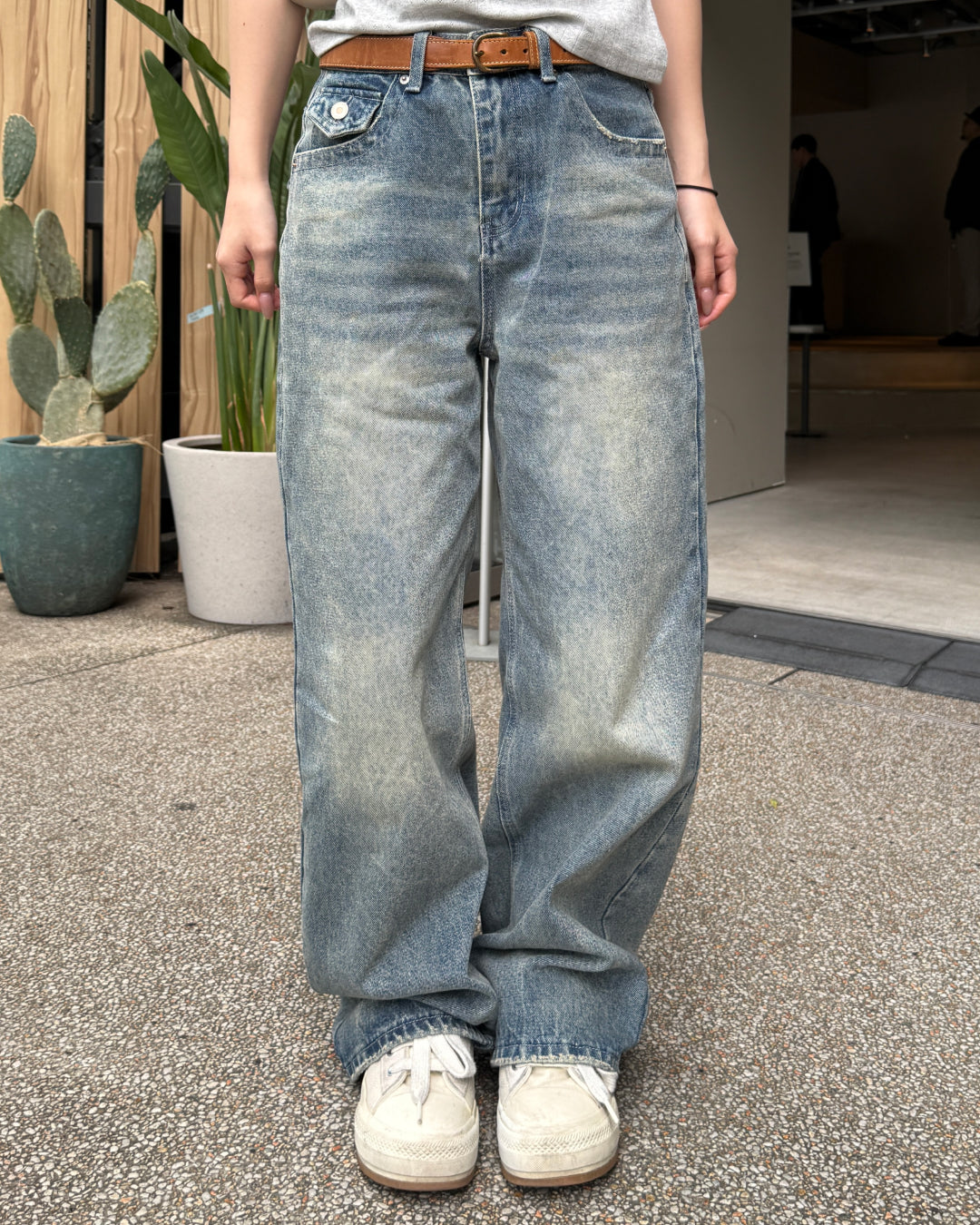 レトロウォッシュボーイフレンドデニムパンツ HZ3072