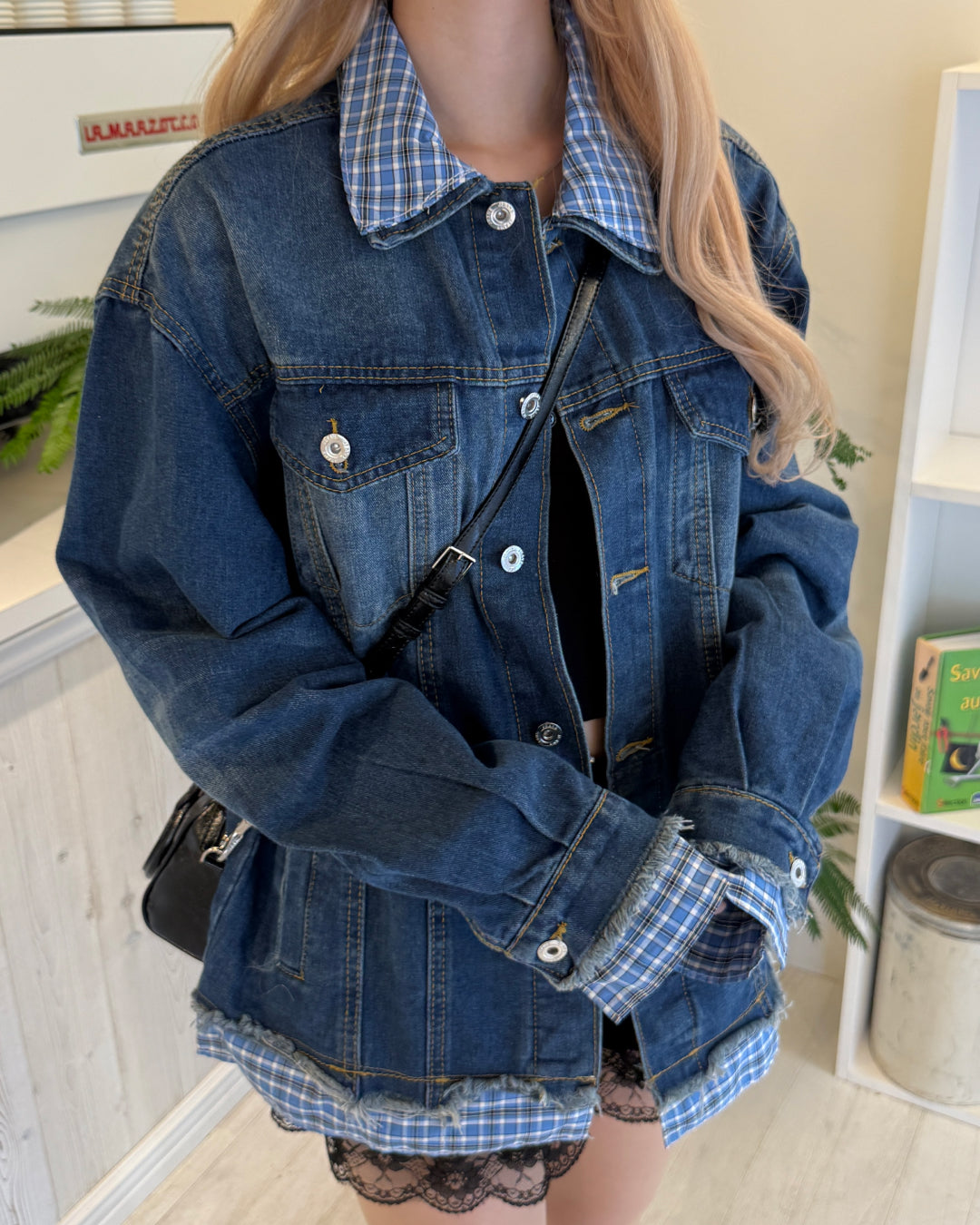 ポイントチェックデニムジャケット HZ3083