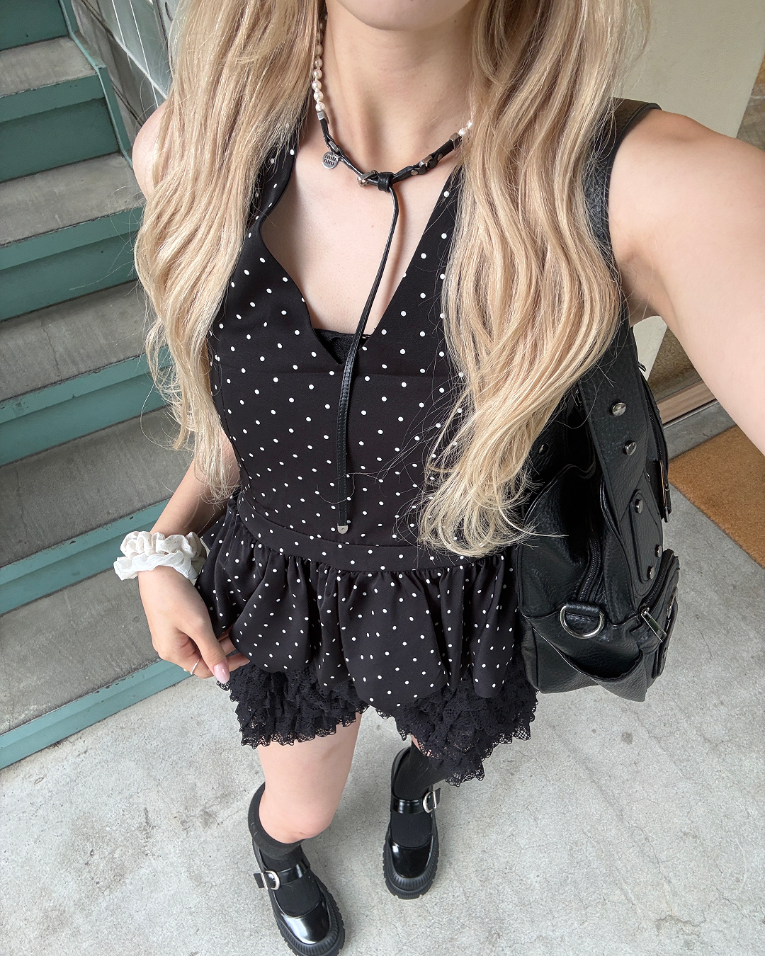 ドット柄ぺプラムトップス HZ3140