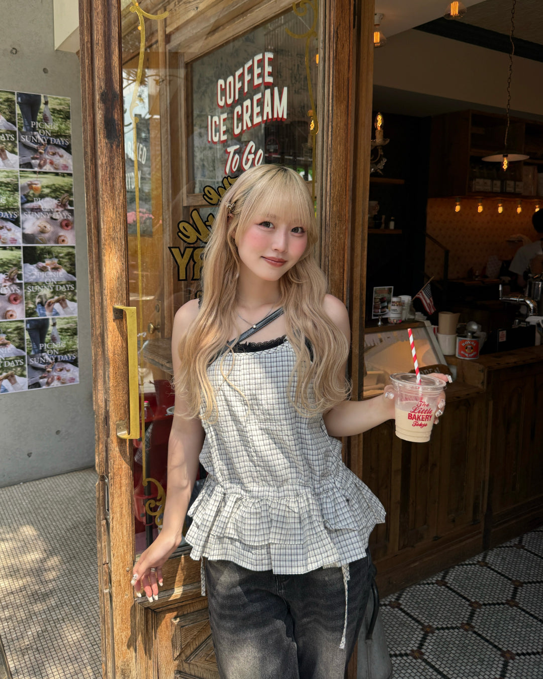 スモールチェック柄キャミソールトップ HZ3143