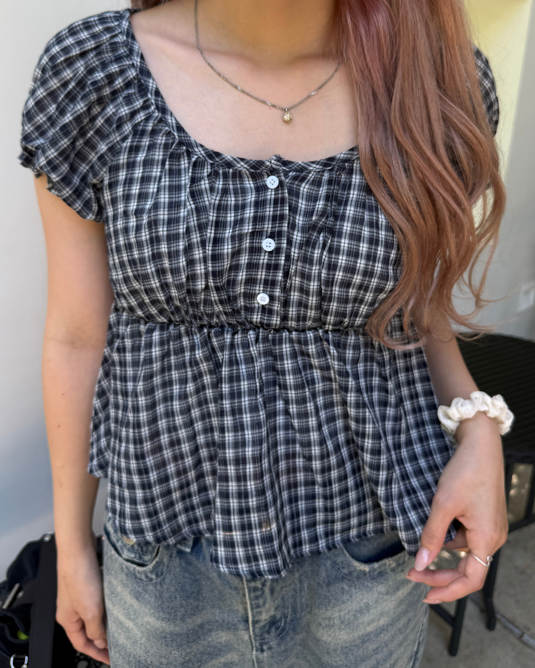 フレンチガーリーギンガムトップス HZ3157