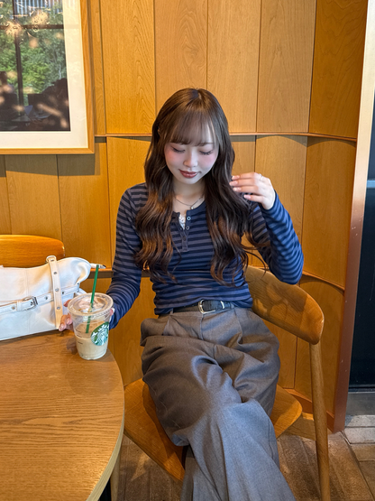 レトロストライプロングTシャツ HZ3225