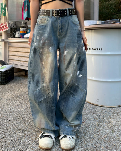 【即納】ペイント加工カーブデニムパンツ HZ5003
