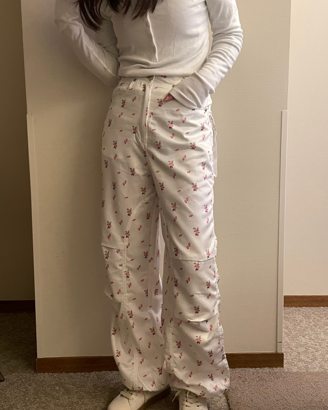 Wide straight floral pants I0072
