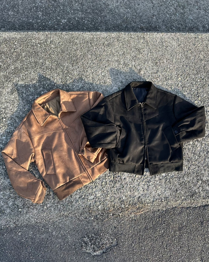 Black short zip suede jacket IA0020