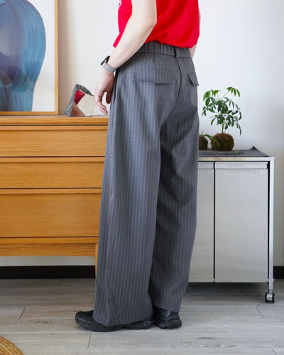 ストライプワイドレッグストレートスラックス ID0015