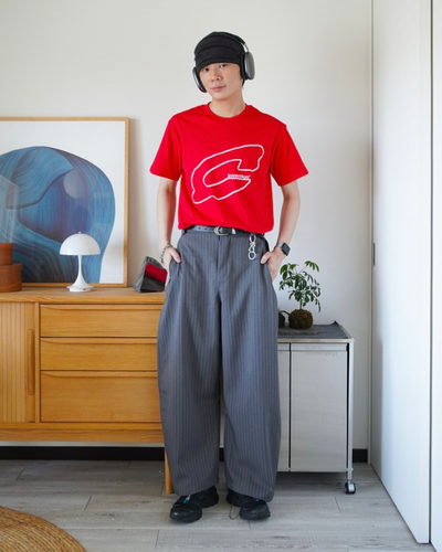 ストライプワイドレッグストレートスラックス ID0015