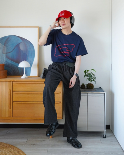 ストライプカーブシルエットタックデニムパンツ ID0020