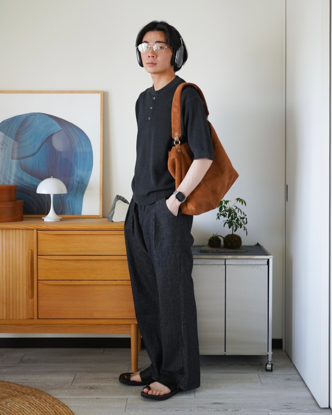 ストライプカーブシルエットタックデニムパンツ ID0020