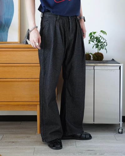 ストライプカーブシルエットタックデニムパンツ ID0020