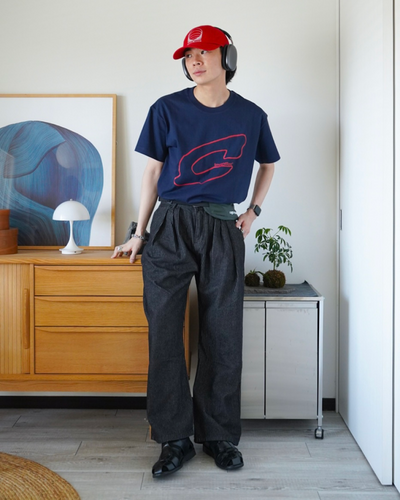 ストライプカーブシルエットタックデニムパンツ ID0020