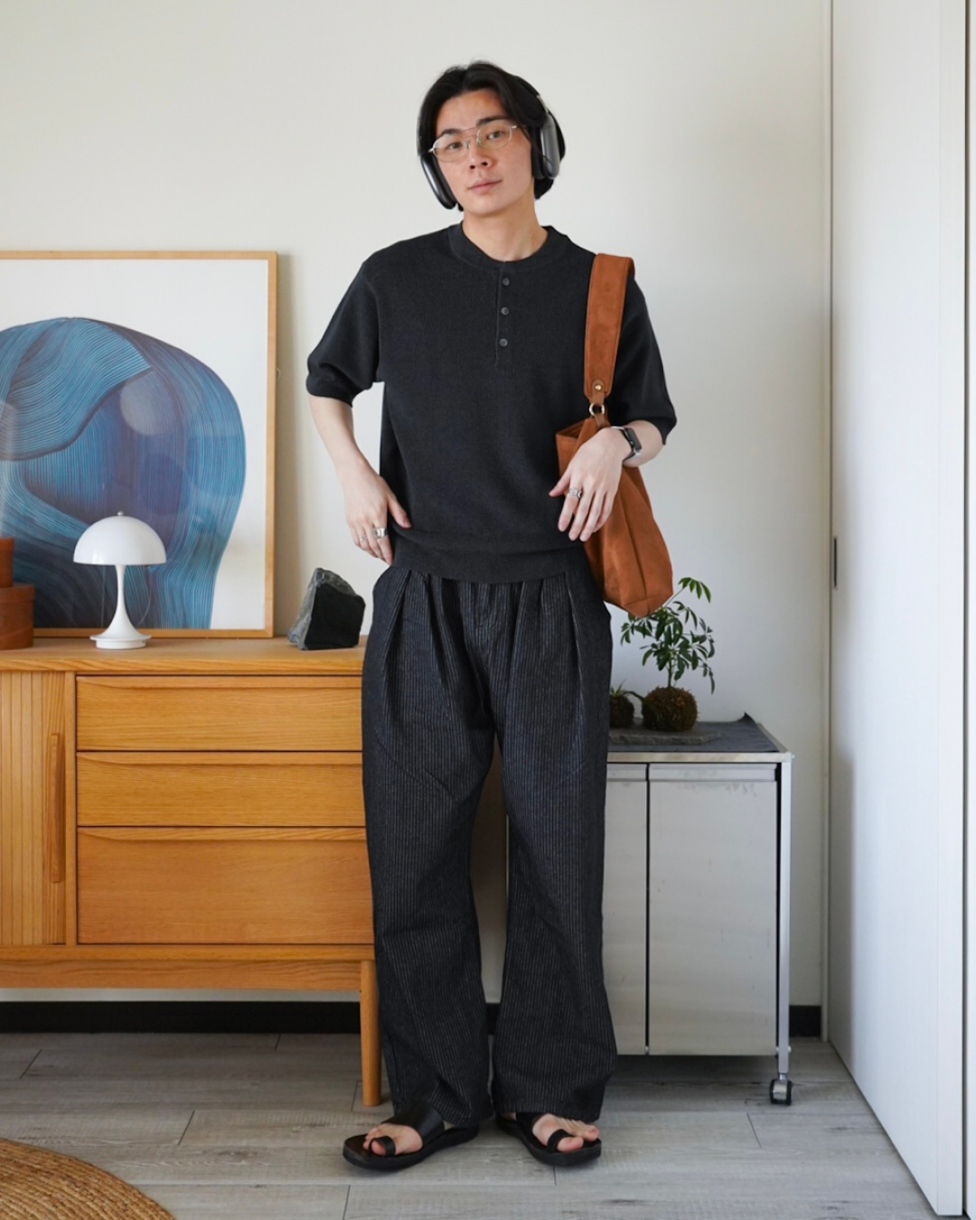 ストライプカーブシルエットタックデニムパンツ ID0020
