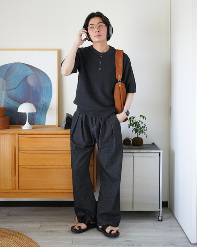 ストライプカーブシルエットタックデニムパンツ ID0020