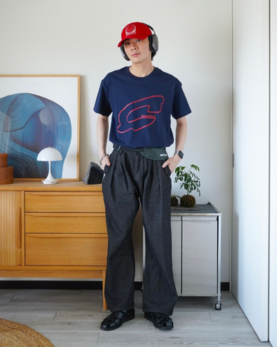 ストライプカーブシルエットタックデニムパンツ ID0020