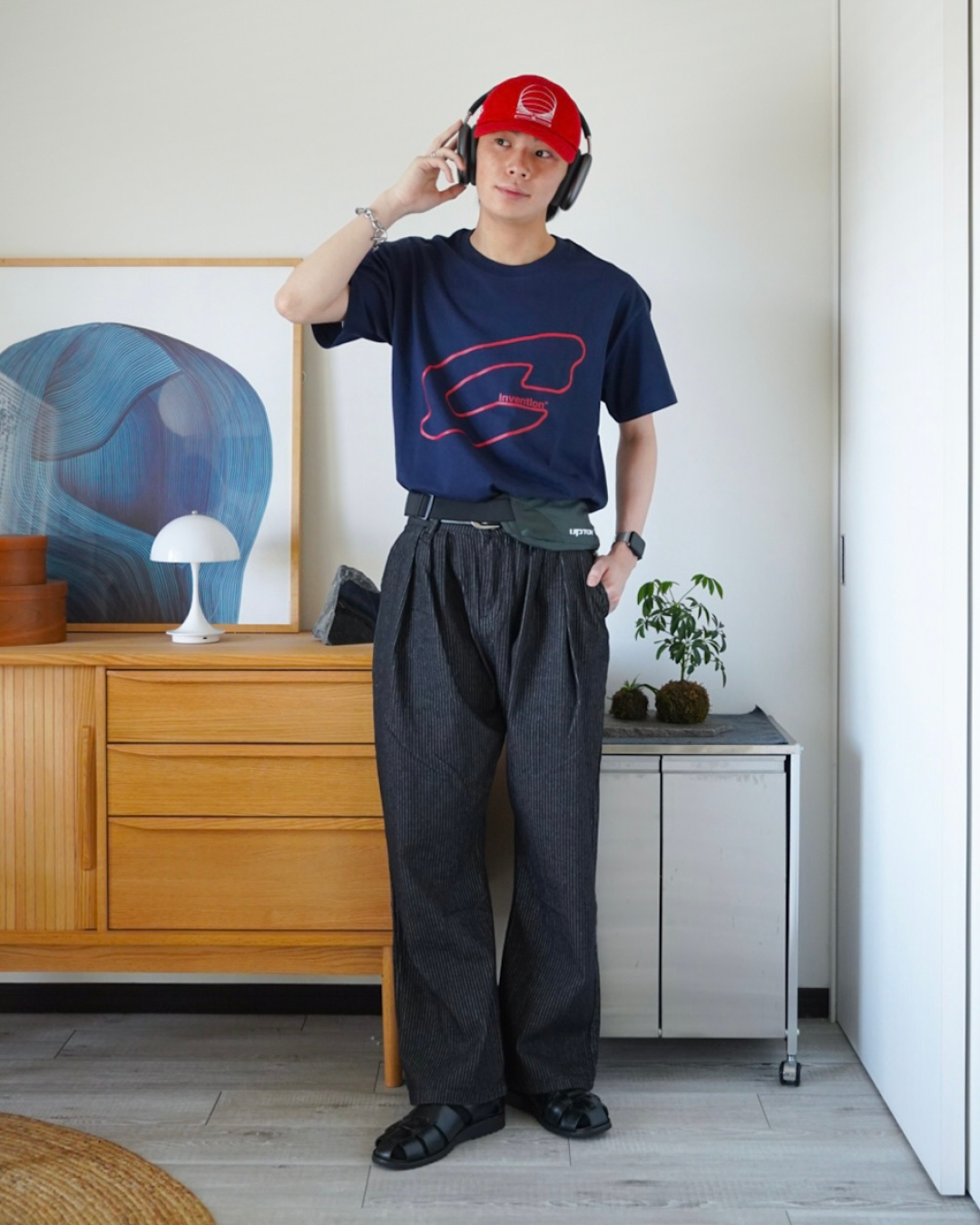 ストライプカーブシルエットタックデニムパンツ ID0020