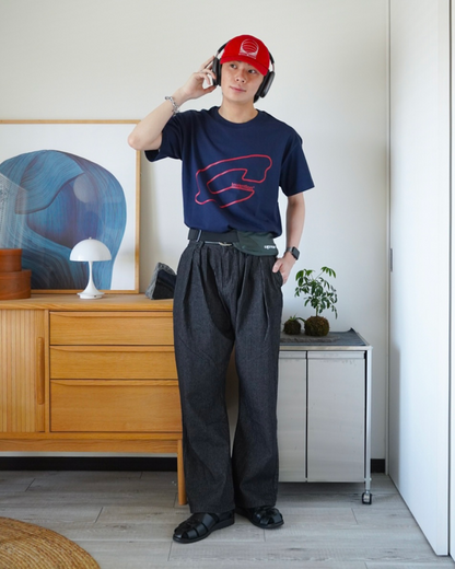 ストライプカーブシルエットタックデニムパンツ ID0020