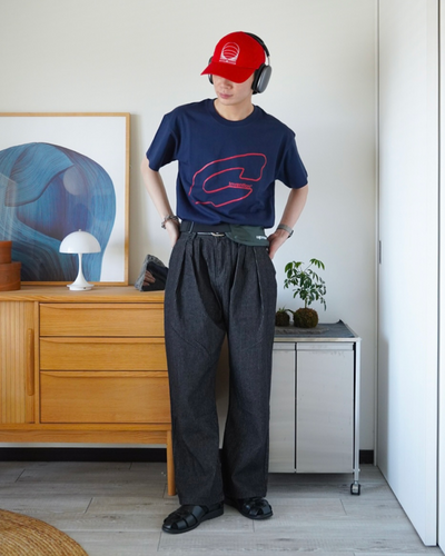 ストライプカーブシルエットタックデニムパンツ ID0020