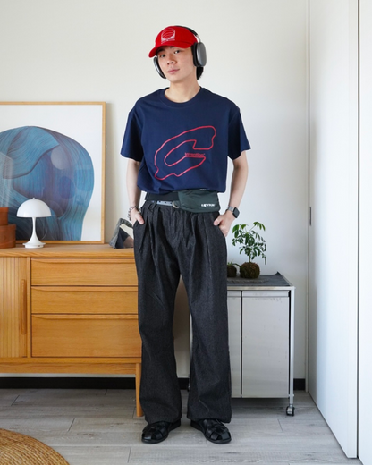 ストライプカーブシルエットタックデニムパンツ ID0020