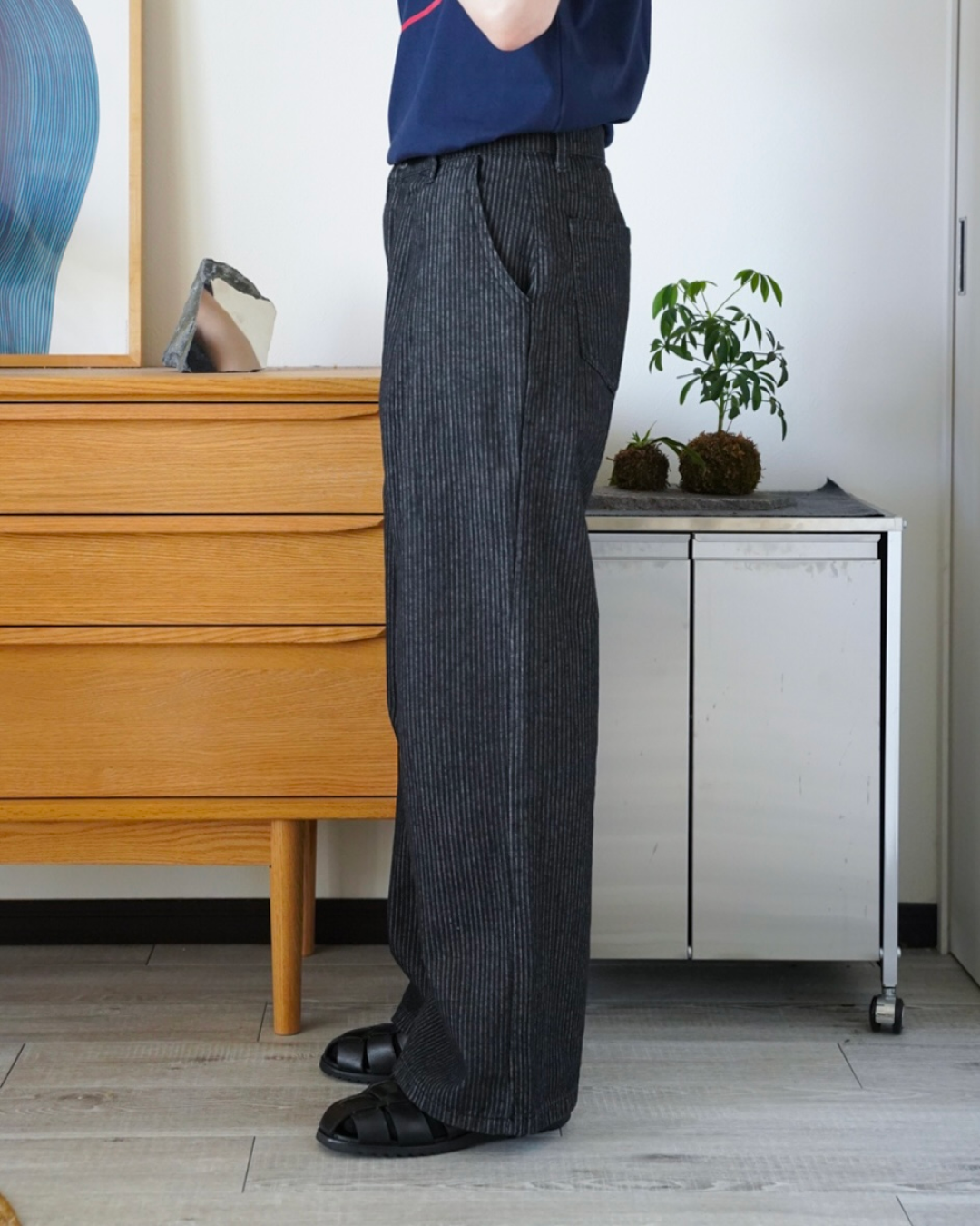 ストライプカーブシルエットタックデニムパンツ ID0020