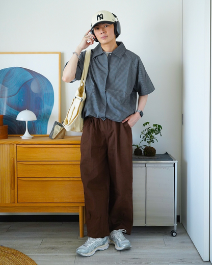 ドローコード付きハーフスリーブチェックシャツ
ID0044