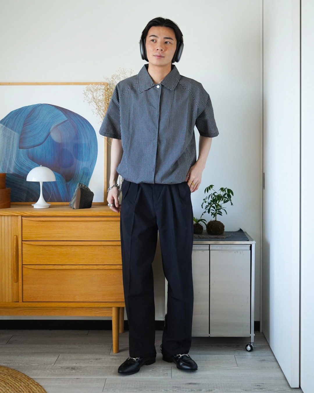 ドローコード付きハーフスリーブチェックシャツ
ID0044