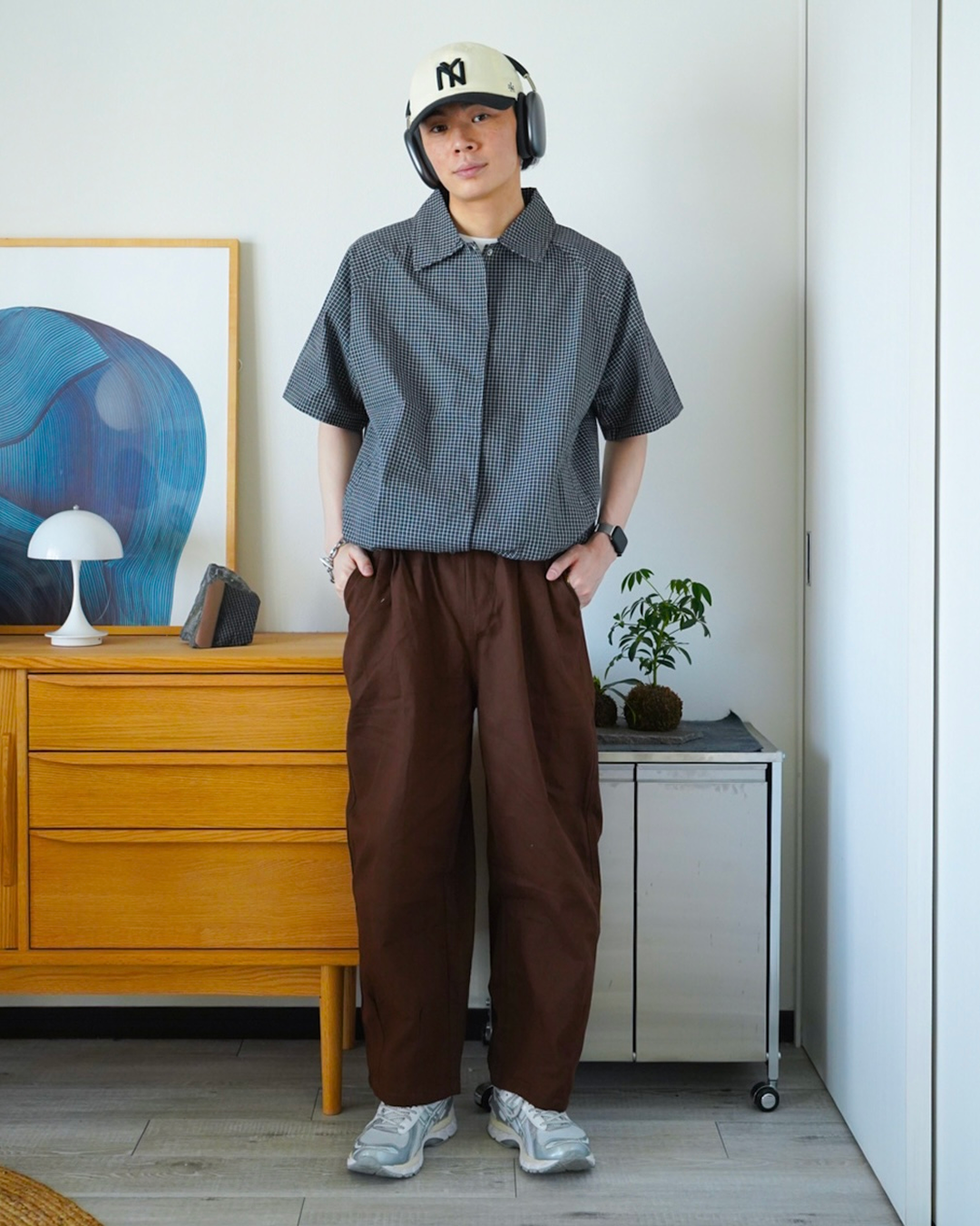 ドローコード付きハーフスリーブチェックシャツ
ID0044