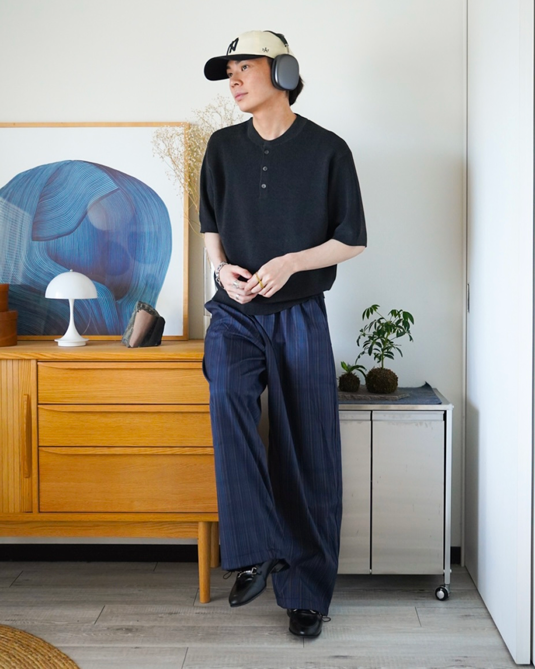 ストライプワイドレッグモップパンツ
ID0045