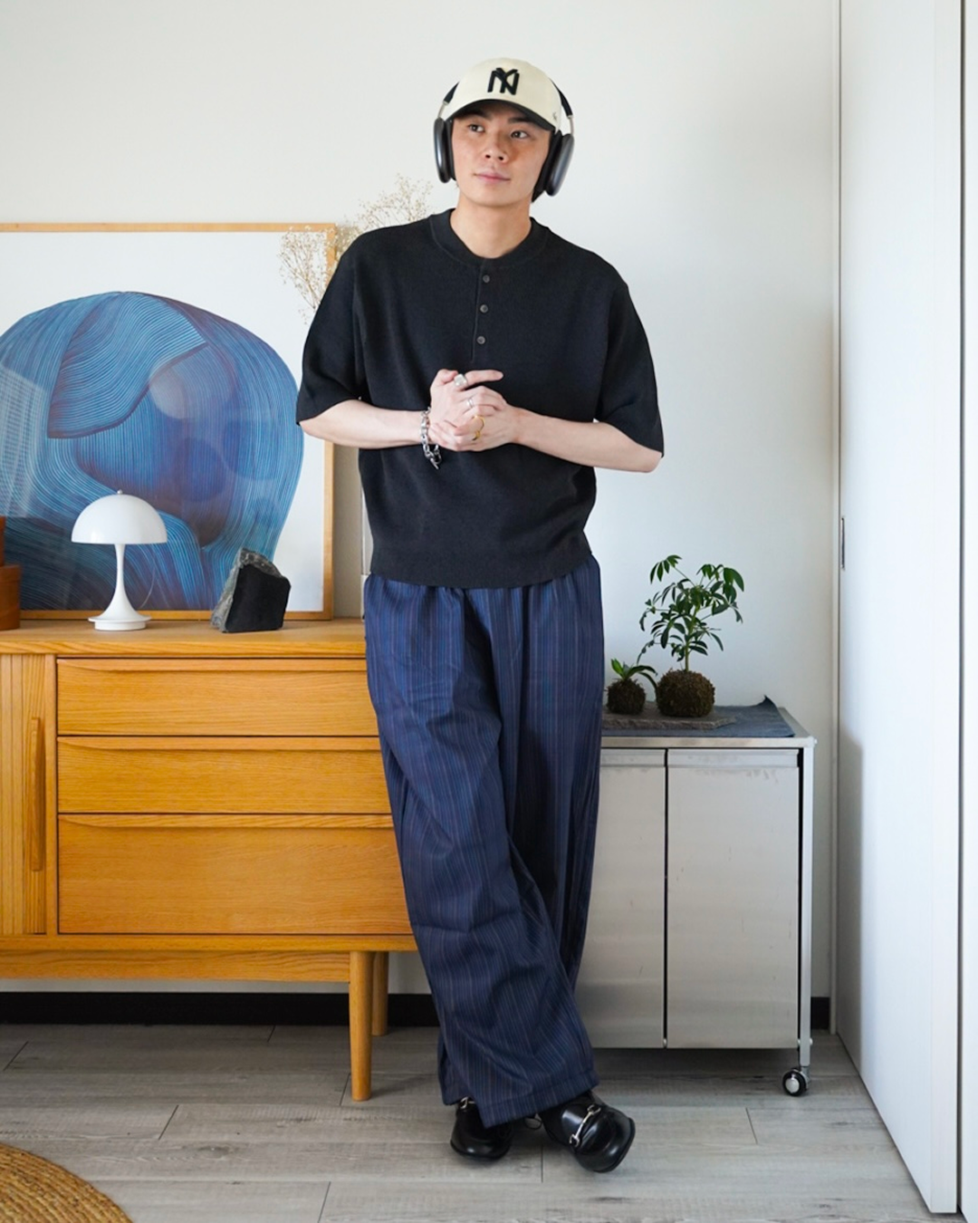 ストライプワイドレッグモップパンツ
ID0045