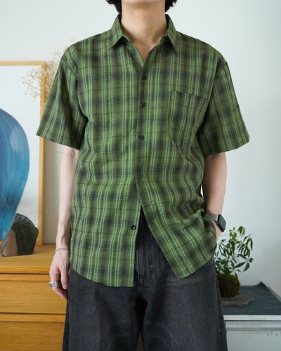 ラペルチェック柄半袖シャツ ID0067