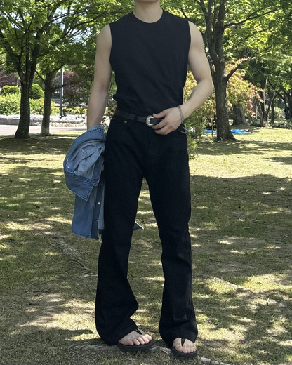 ストレートフレアブラックパンツ IK0038