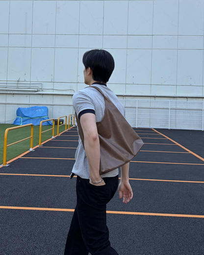 フェイクレザーブラウンショルダーバッグ IK0058