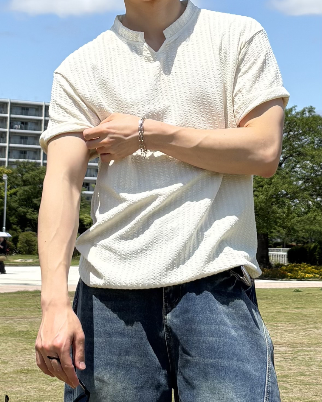 キーネックリブTシャツ IK0123