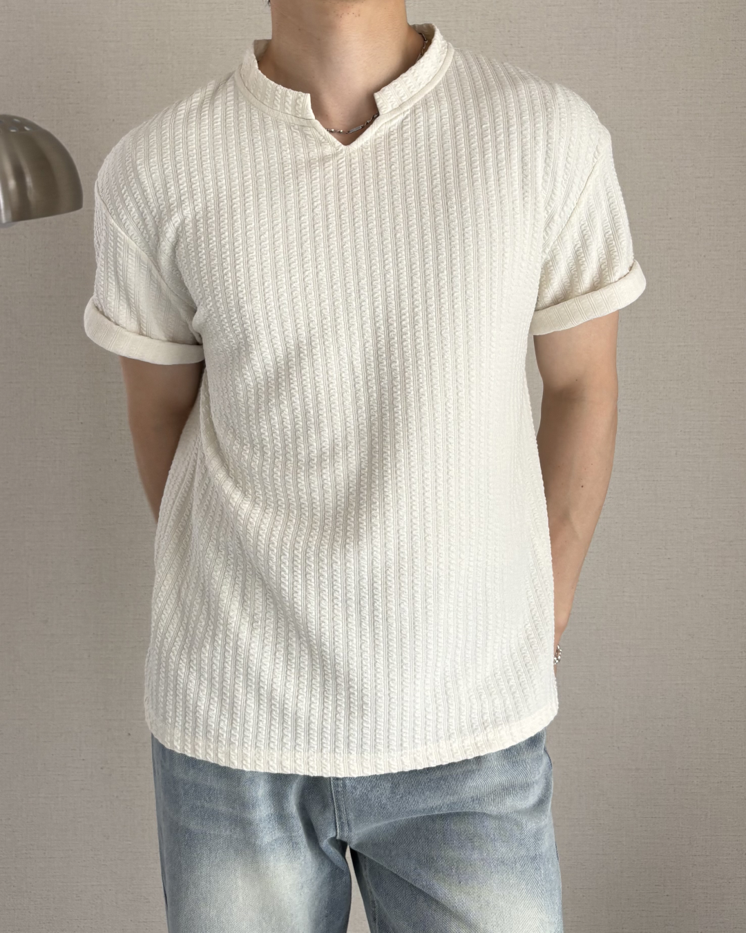 キーネックリブTシャツ IK0123