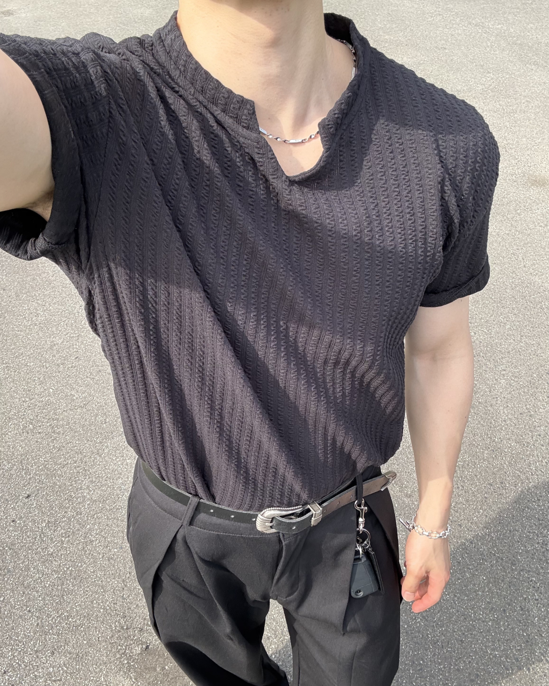 キーネックリブTシャツ IK0123