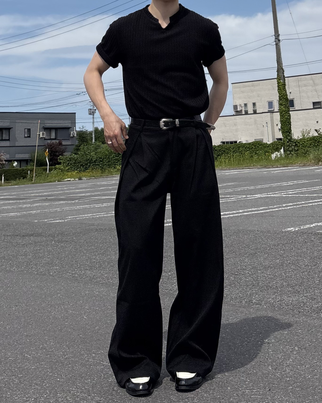 キーネックリブTシャツ IK0123