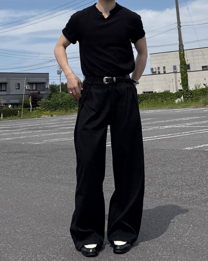 キーネックリブTシャツ IK0123