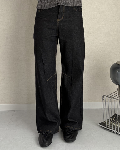 ベーシックワイドブラックデニム IK0238