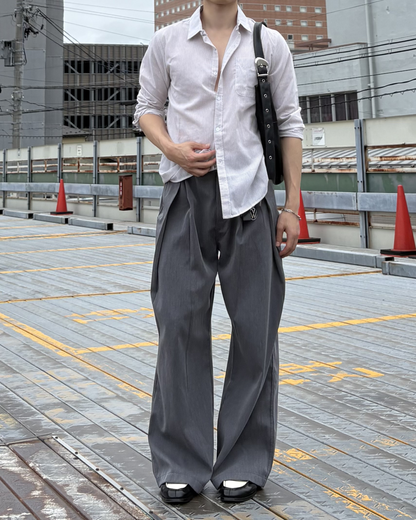 ベージュストライプシャツ IK0255