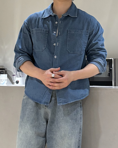 ステッチダブルポケットデニムシャツ IK0278
