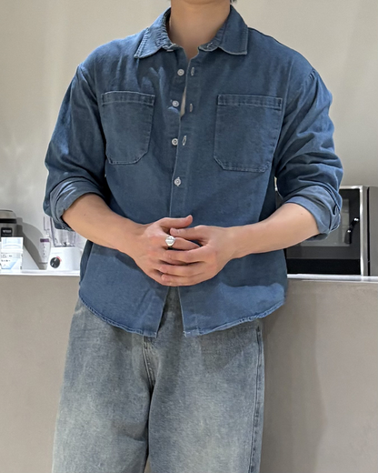 ステッチダブルポケットデニムシャツ IK0278