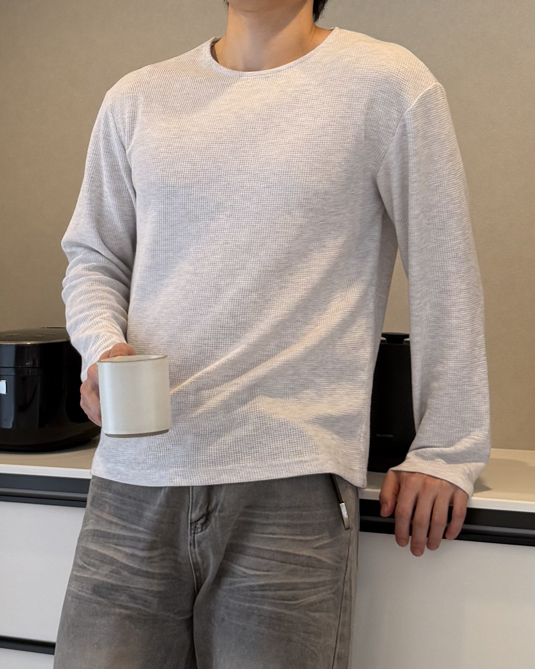 【一部即納】ルーズフィットワッフルロングTシャツ IK0287